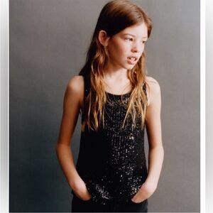 NWT Zara girls black sequin tank top. Size girls 9 yrs.